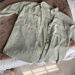 Princess Polly corded sage green button down - size S
